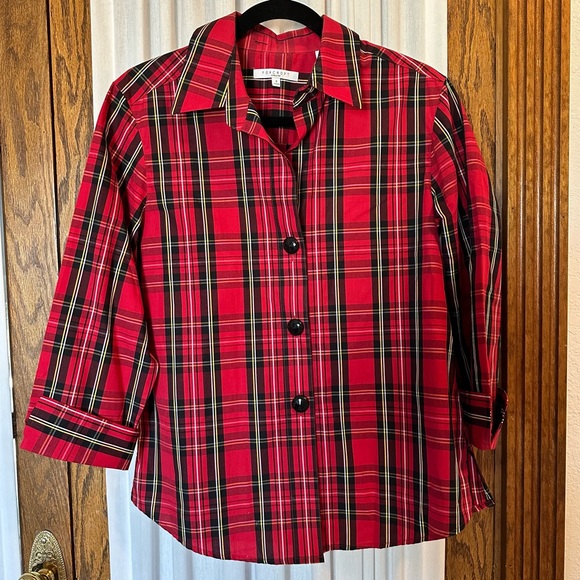 Foxcroft Skylar Stewart Plaid 3/4 Length Sleeve Blouse - Picture 12 of 12